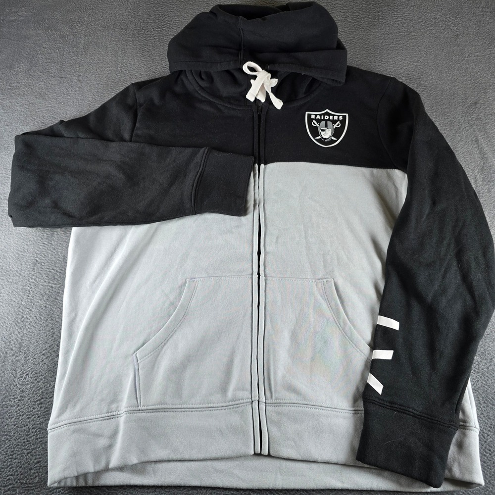Fanatics NFL Las Vegas Raiders Womens Full Zip Hoodie Colorblock Gray Black L